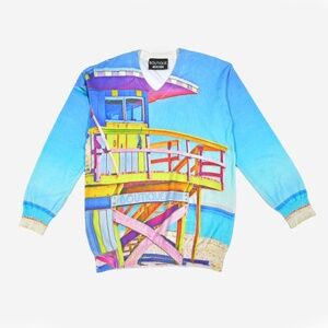 BOUTIQUE MOSCHINO Cotton Knit V-Neck Lifeguard Hut Motif USA 8